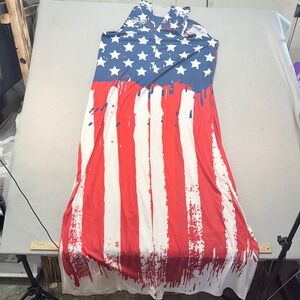 FARORO Women's XXL American Flag Maxi Dress Sleeveless Tank USA Stars Patriotic